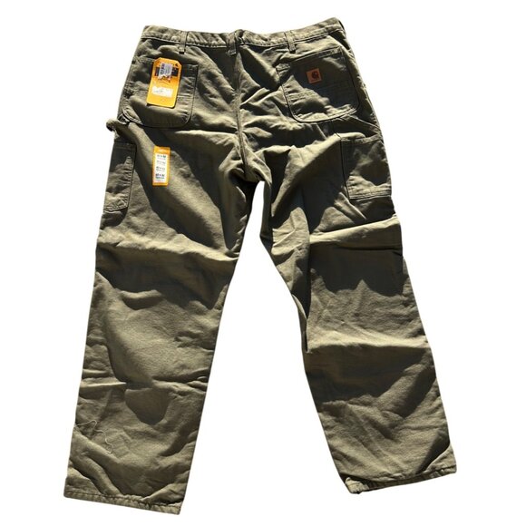 Carhartt Loose Fit Washed Duck Flannel Lined Utility Work Pant Moss Green 42x32